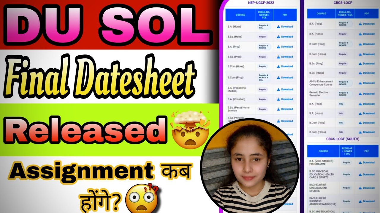 DU SOL 1ST SEMESTER FINAL DATESHEET Release Dec-Jan Exam 2025-26 || Final datesheet released ||