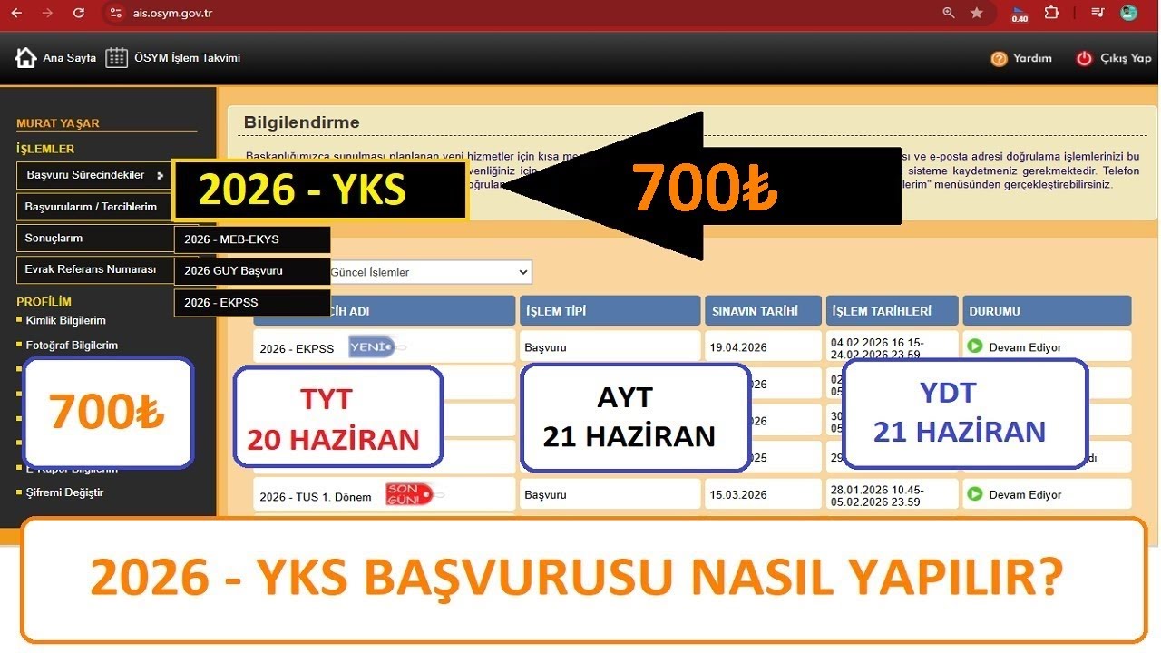 2026 YKS BAŞVURUSU NASIL YAPILIR? #yks  TYT - AYT BAŞVURUSU -2026 (YKS ÜCRET ÖDEME) (yks başvuru)