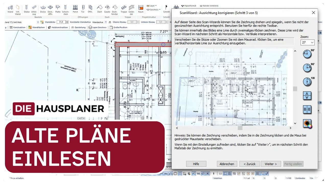 Alte Pläne mit Hilfe der Scan-Wizard Funktion einlesen