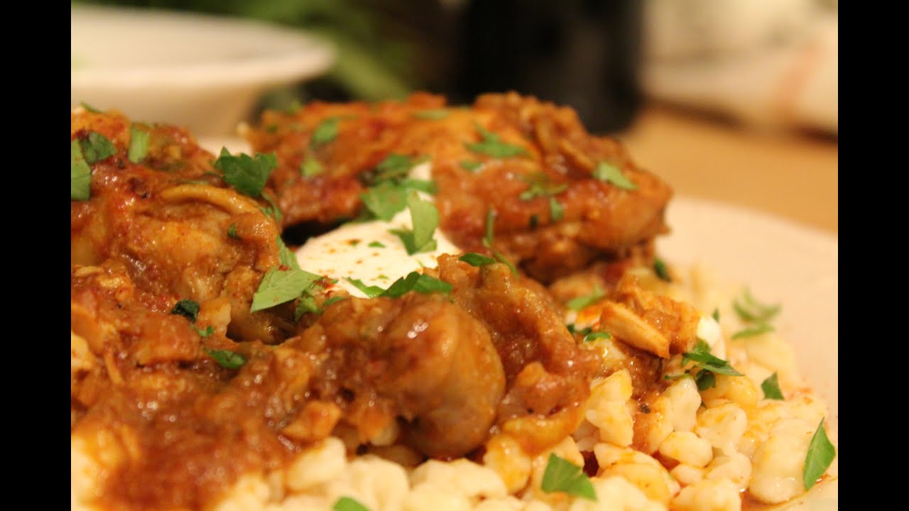 Easy Homemade Hungarian Chicken Paprikash - a Complete Meal with Nokedli and Cucumber Salad