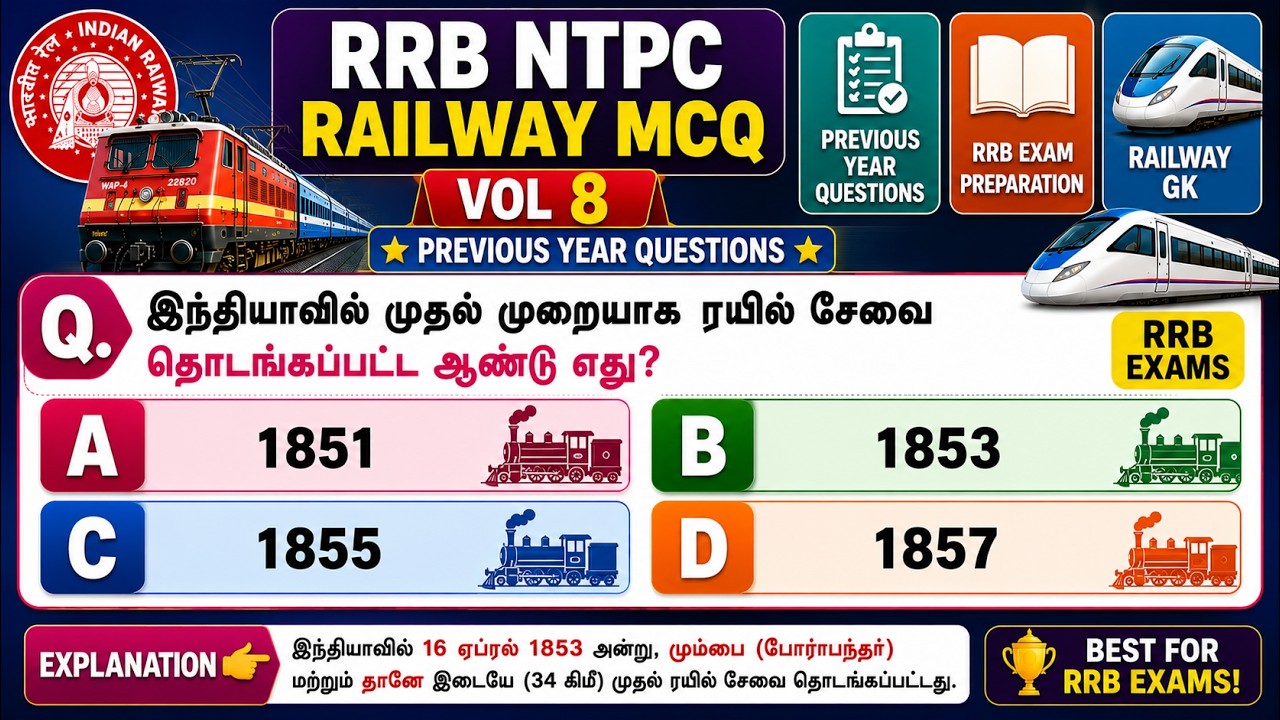 RRB NTPC Railway MCQ Vol8 | Previous Year Questions | RRB Exam Preperation #rrbntpc #rrb #rrbgroupd