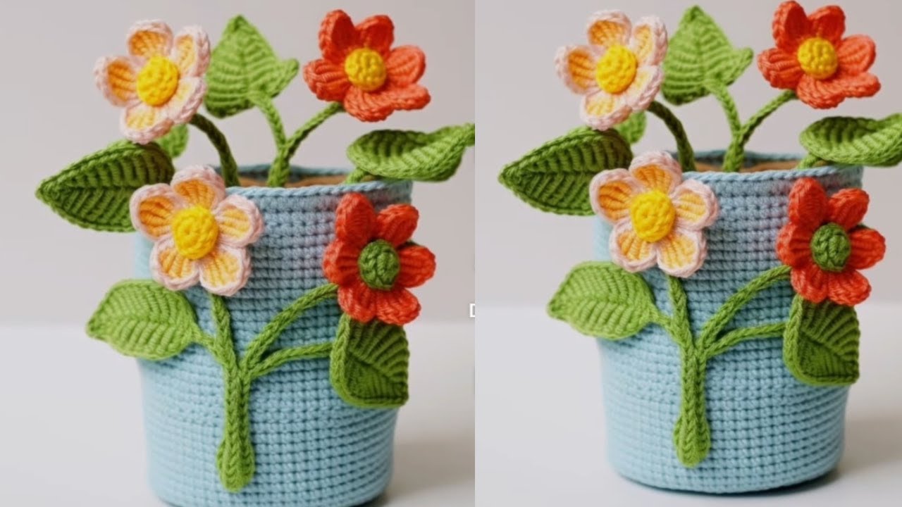 WOW😍💯🌹#incredible knitting crochet flower vase🌹🌷 #amazing crochet design #flower #vase making video