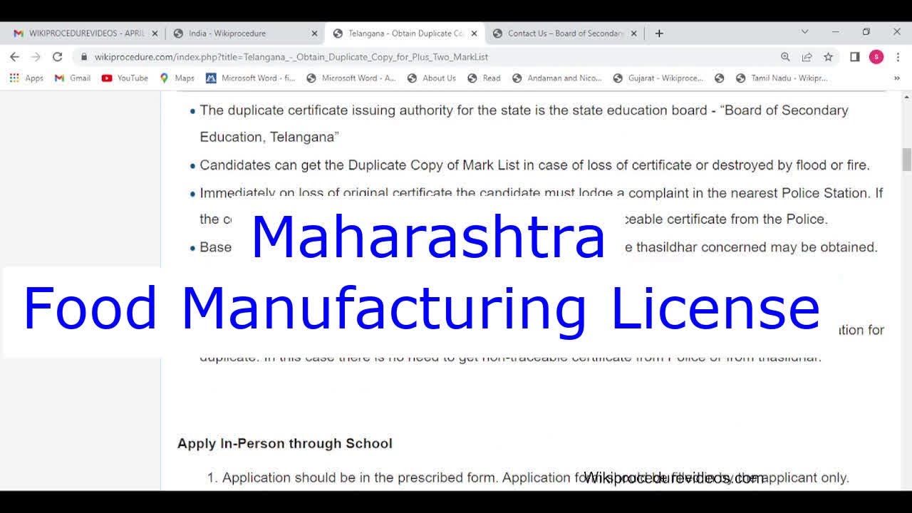 Maharashtra - Obtain a Business License or Permit for Food Manufacturing Unit Online (Online)