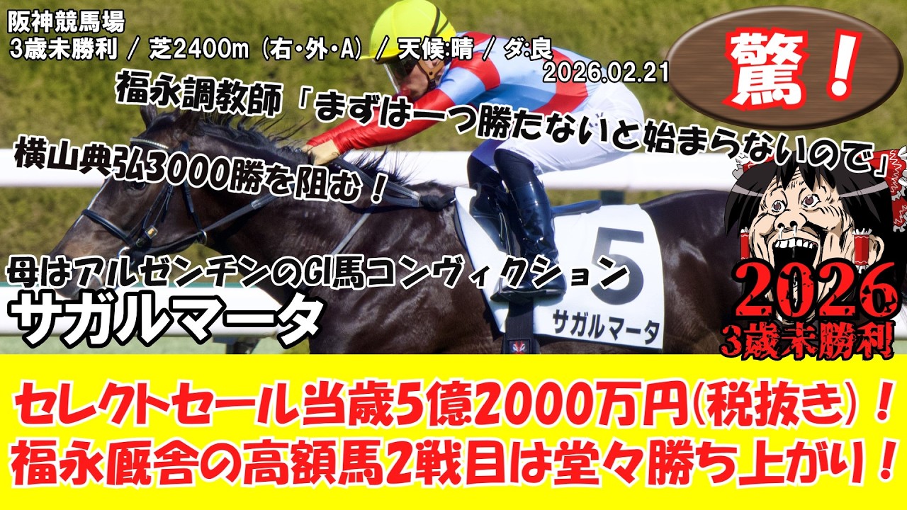 【競馬】 驚き！セレクト5億7,200万円 3歳未勝利 (2026.2.21・阪神6R) 2026 / サガルマータ