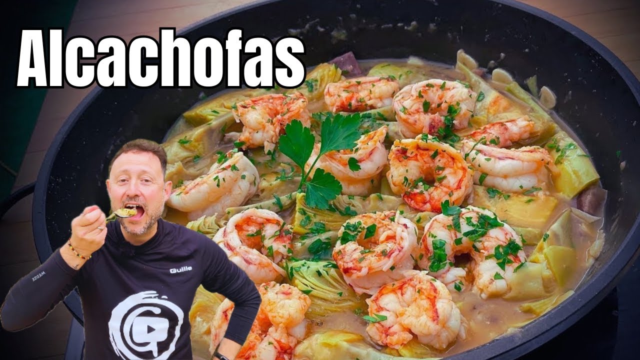 Alcachofas con gambas y jamón (receta fácil) - GUILLE RODRIGUEZ