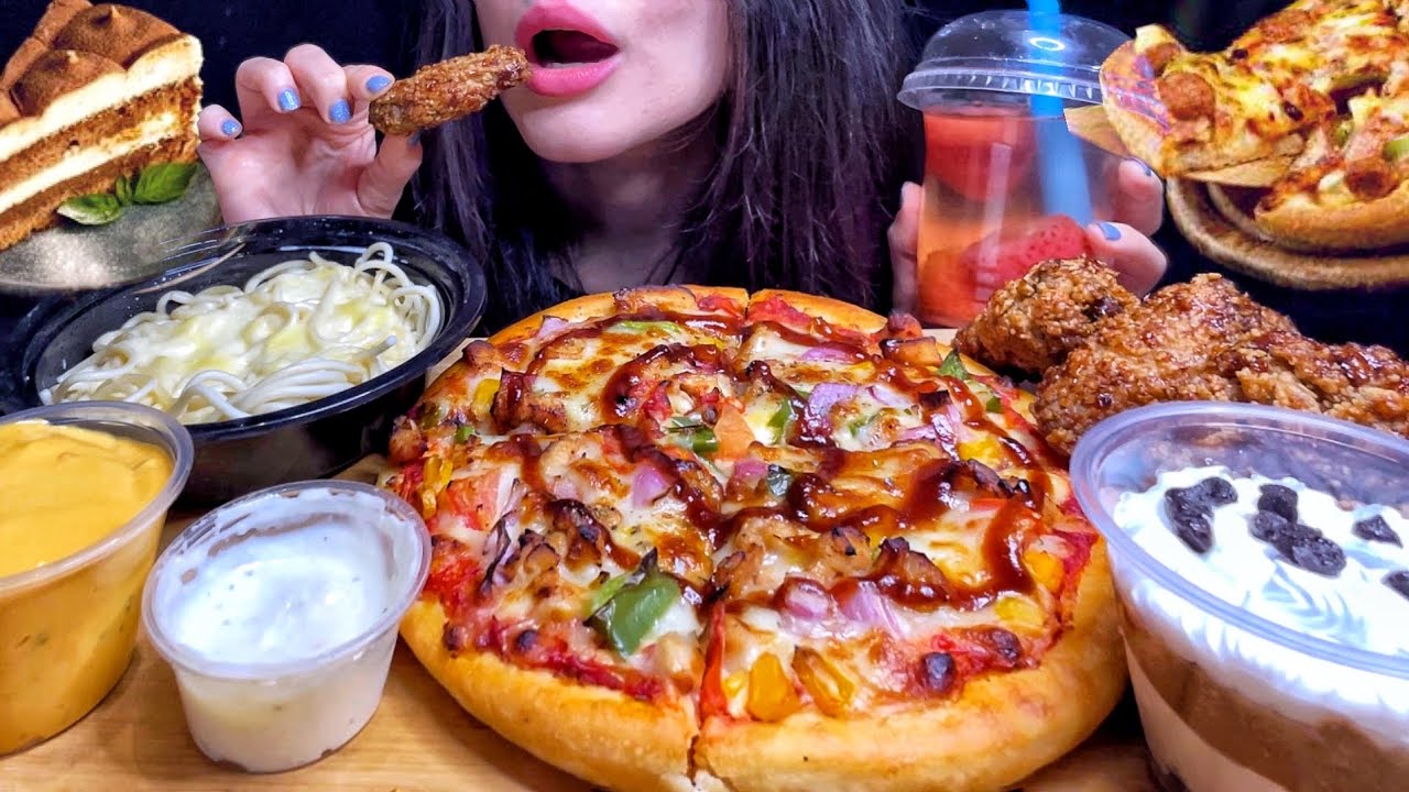 ASMR PIZZA + CHICKEN WINGS + CREAMY PASTA + TIRAMISU MUKBANG (No Talking) EATING FOOD