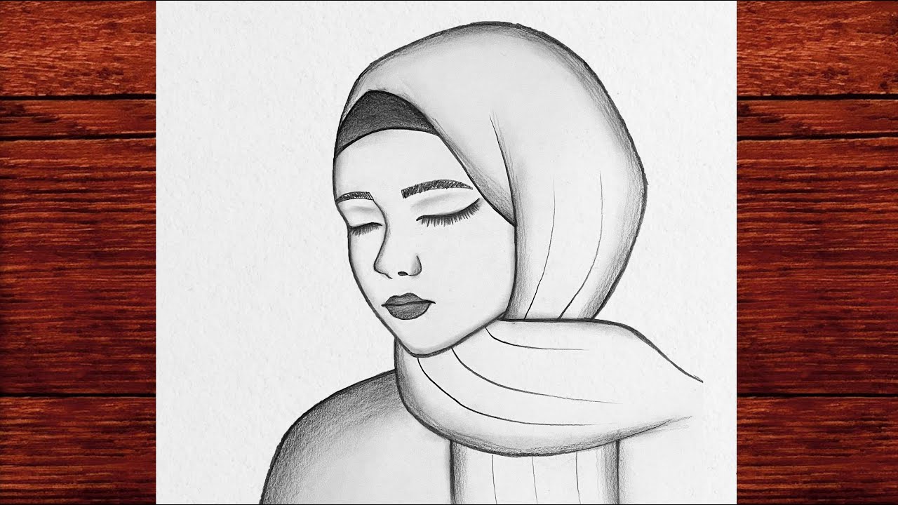 Tesettürlü Bir Kız Çizimi, Karakalem Kapalı Tesettürlü Bir Kız Çizimi, How to draw a Girl with Hijab