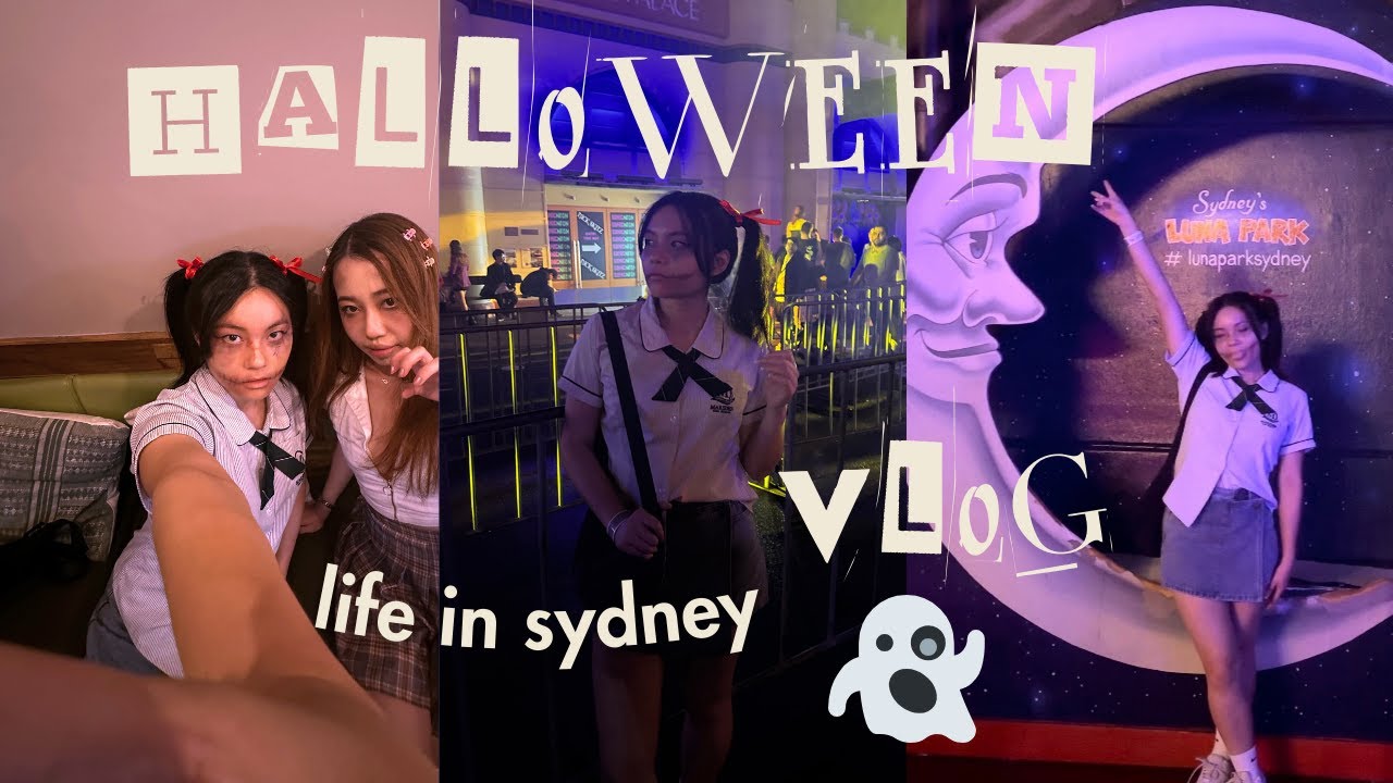 sydney vlog 🎃 halloween at luna park, haunted maze, theme park rides, coney island