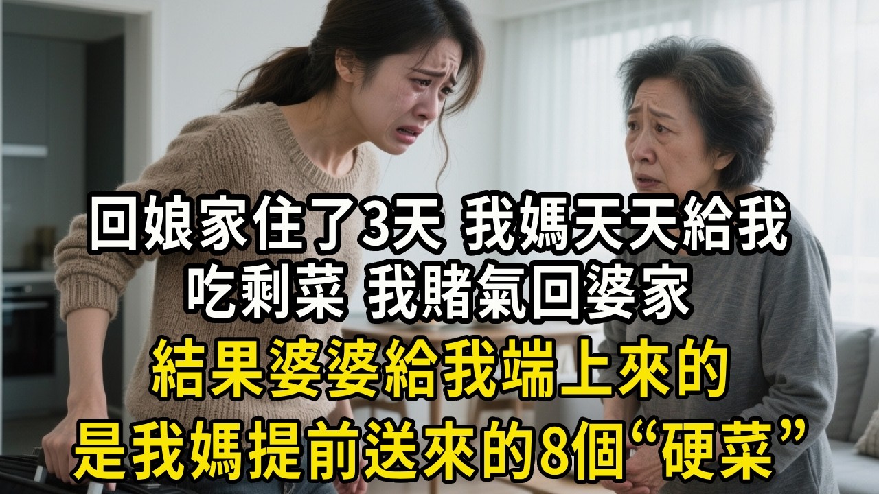 回娘家住了3天，我媽天天給我吃剩菜，我賭氣回婆家，結果婆婆給我端上來的，是我媽提前送來的8個“硬菜”#為人處世#人生感悟#中老年生活