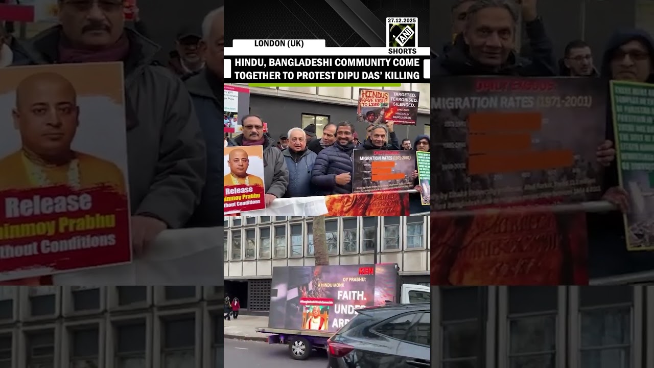 Hindu & Bangladeshi community gather to protest Dipu Das&rsquo; killing outside Bangladesh HC in London