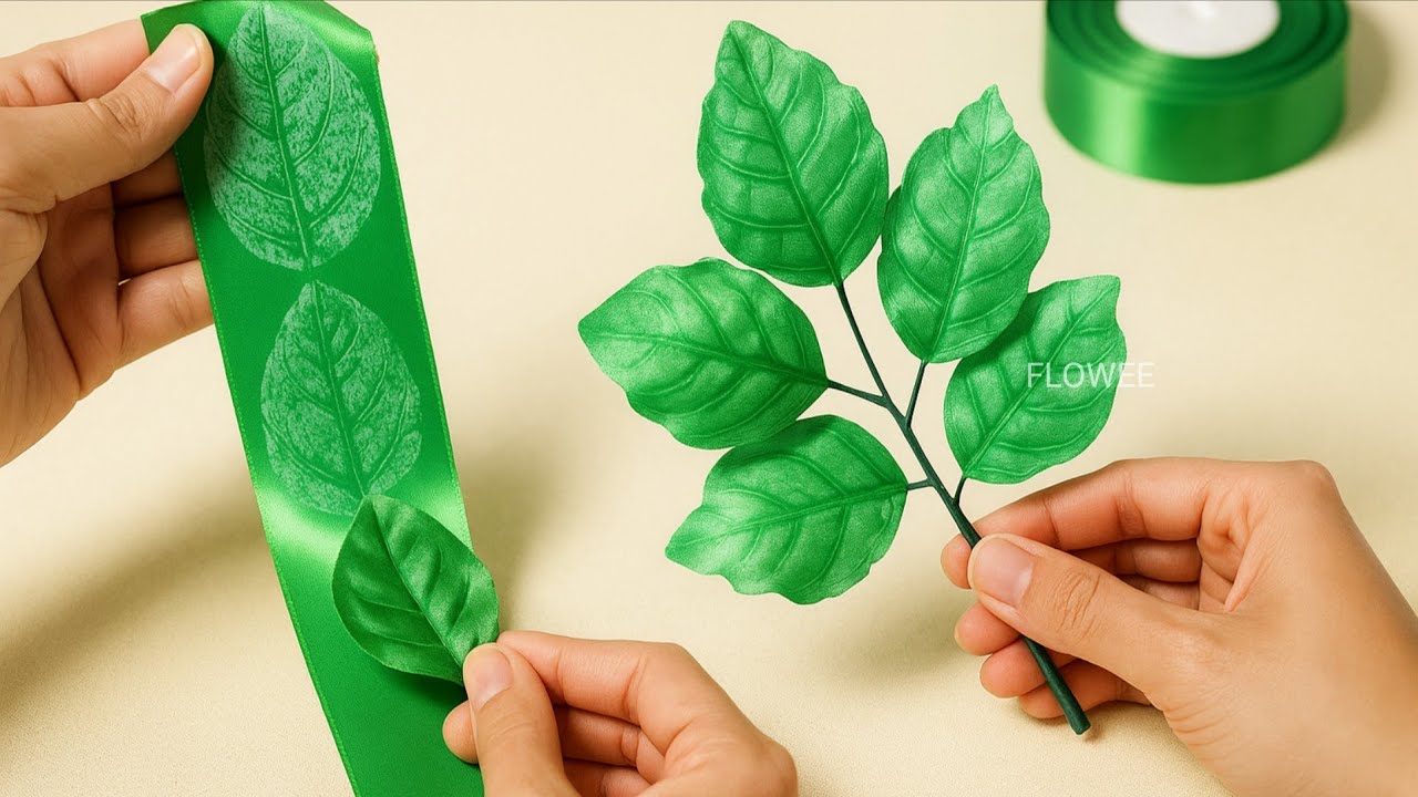 Unbelievable! Make Realistic Satin Ribbon Leaves with This Simple Trick 🍃