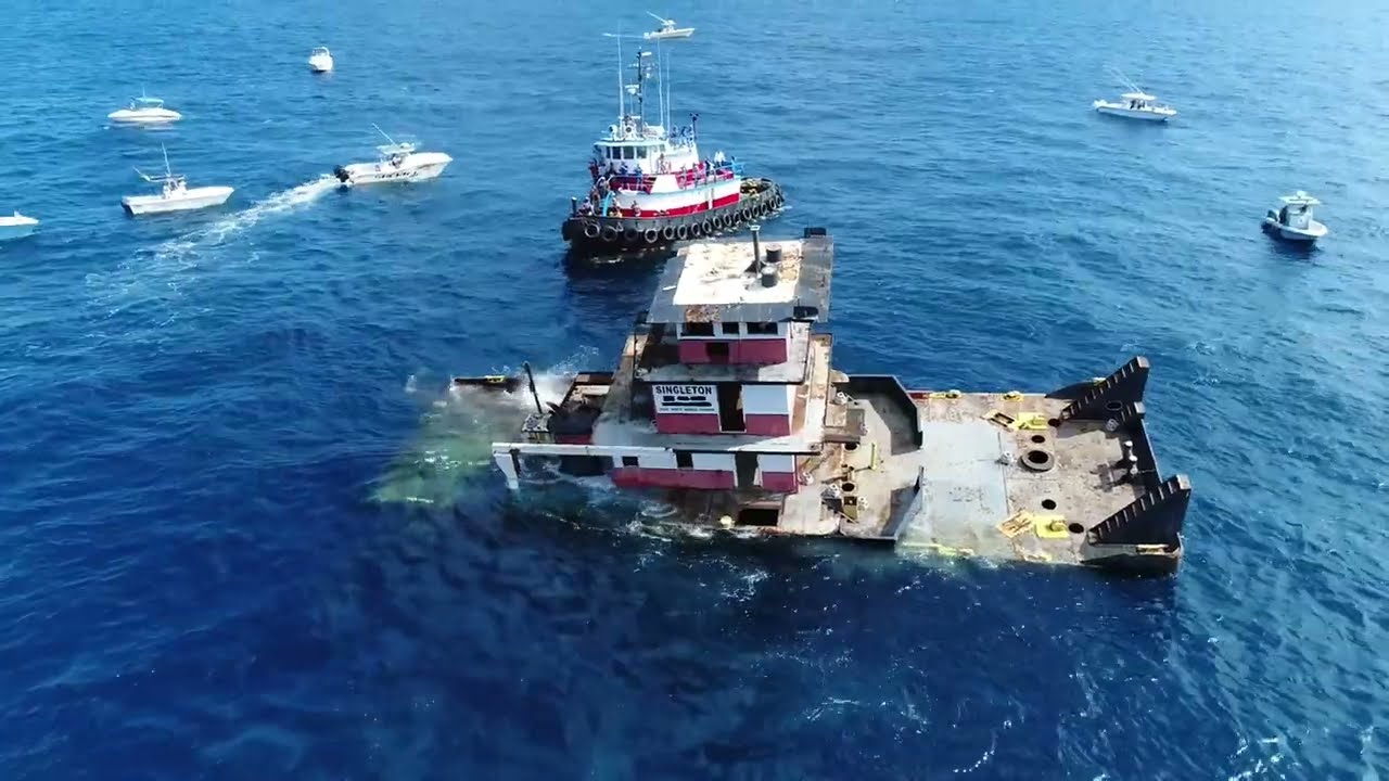 Sinking Tug Singleton. The Next Ship to be an Artificial Reef Off Florida’s Coast.  Drone Video