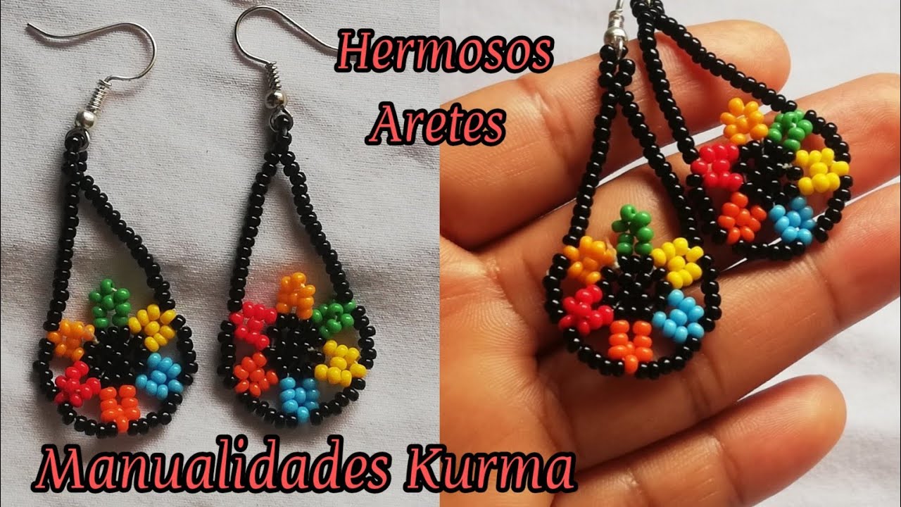 Aretes De Flor Tejidos en Mostacilla.