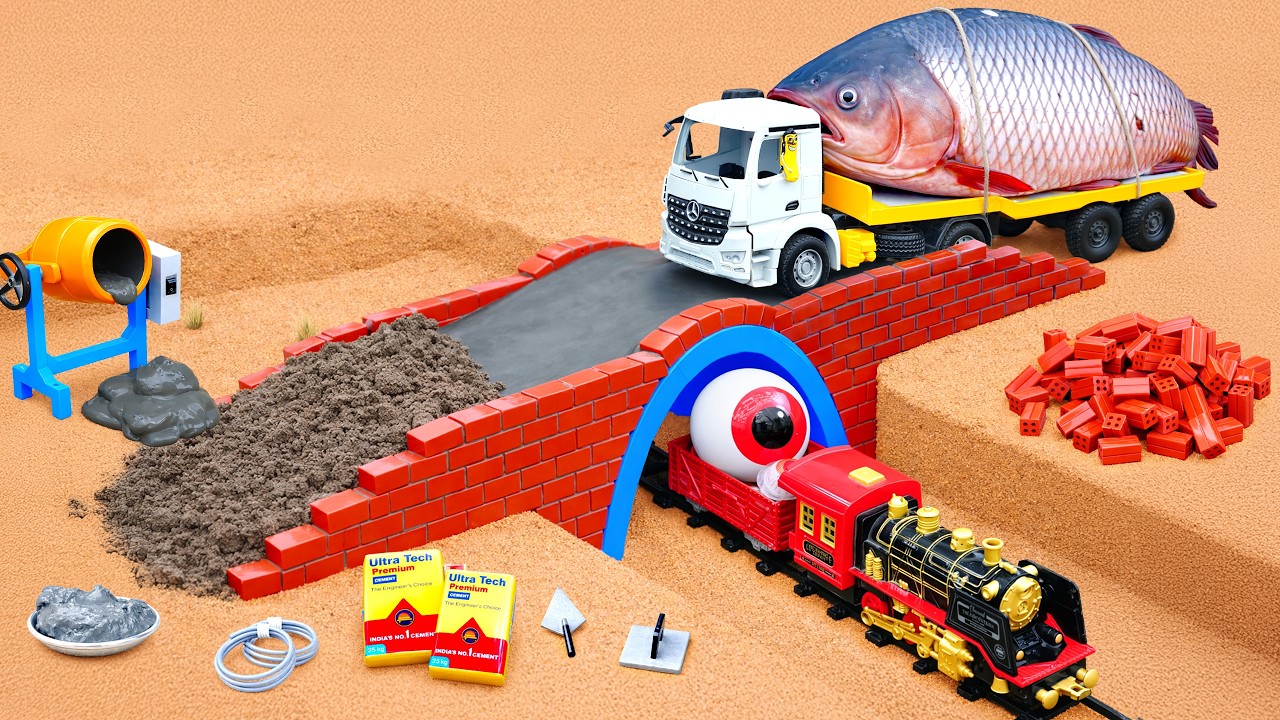 DIY Mini Tractor | Giant Fish Truck & Huge Eyeball Candy Train Overload the Bridge 😱
