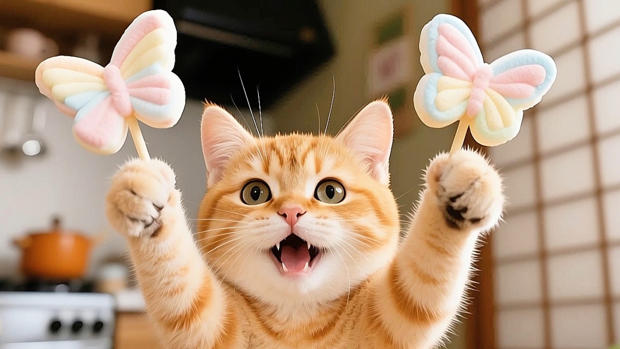 Kitten & Cat Mom Make Happy Cotton Candy🍬💛#cute #cat #funny #viralvideo #kitten #love