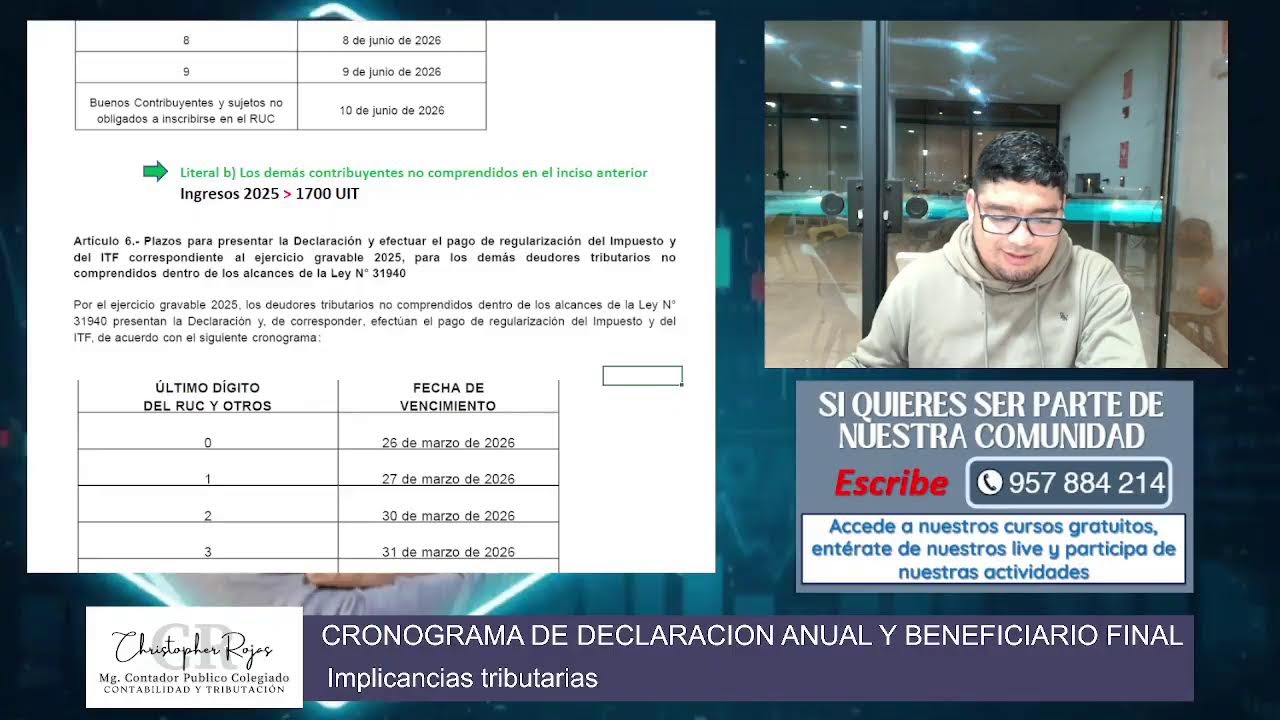 IMPLICANCIAS TRIBUTARIAS - CRONOGRAMA DE DECLARACION ANUAL Y BENEFICIARIO FINAL