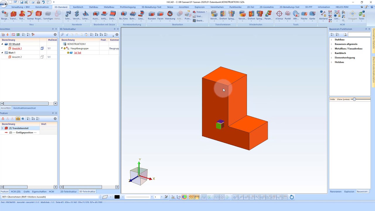HiCAD 2020  -  Modeling #1 - Modellierung #1 - Skizze erzeugen & Extrusion