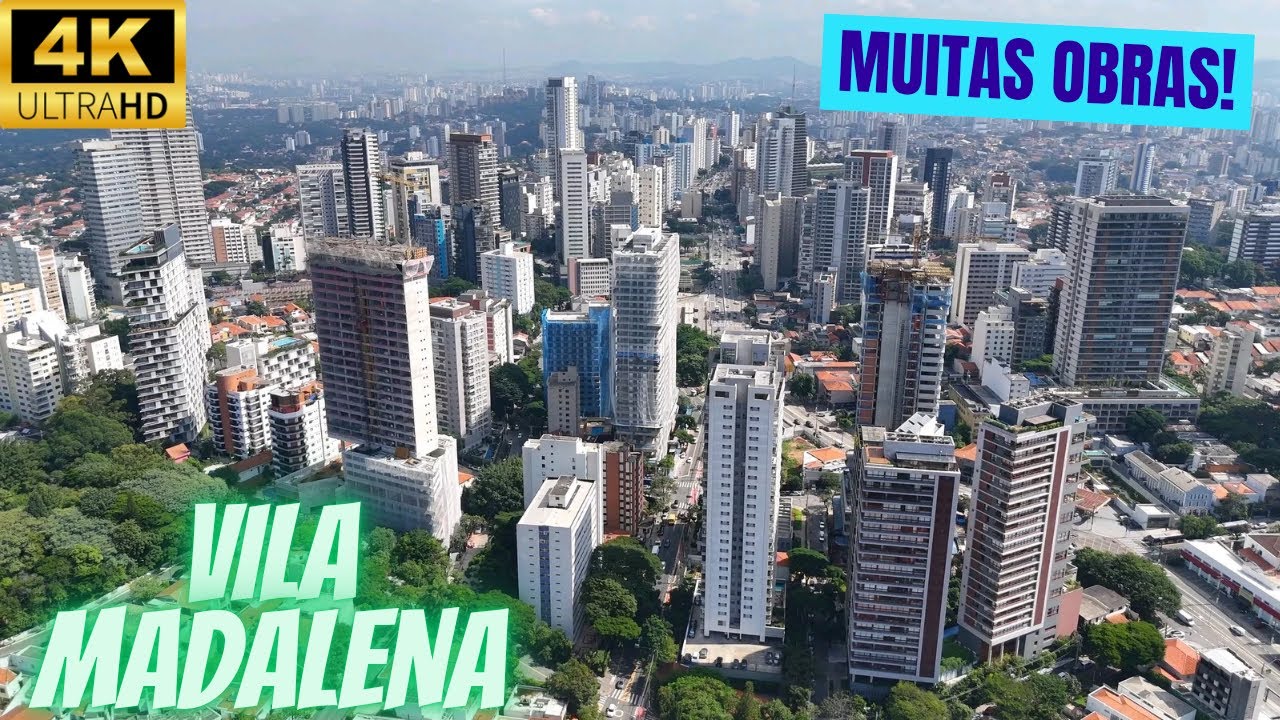 Vídeo pegando fogo! Drone mostra várias obras de edifícios na Vila Madalena - 4K - São Paulo