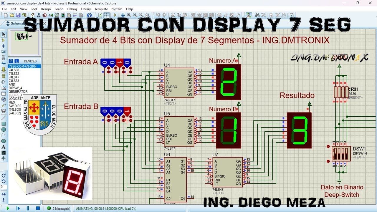 SUMADOR DE 4 BITS CON DISPLAY DE 7 SEG
