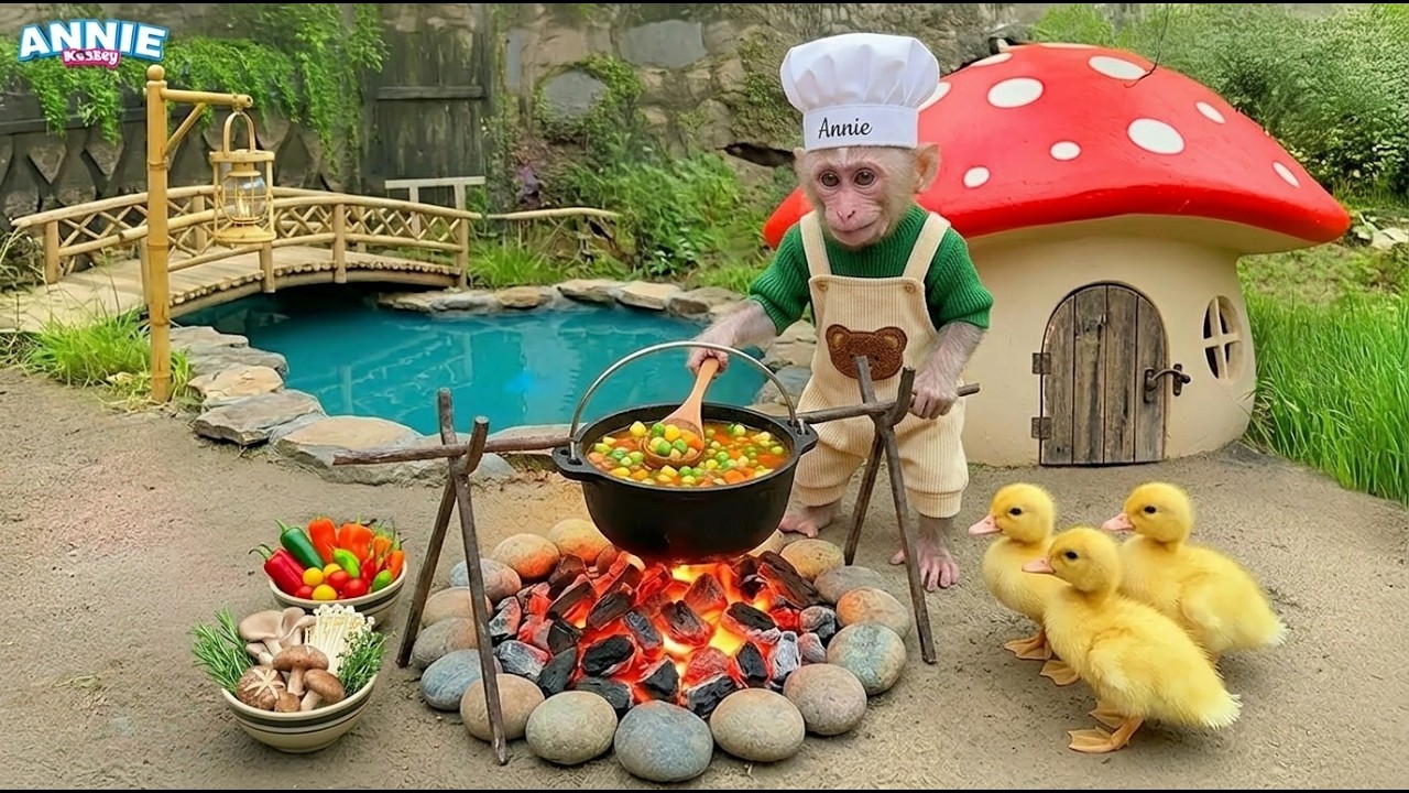 Amazing! Chef Annie cooks a giant pot of vegetable soup for hungry ducklings