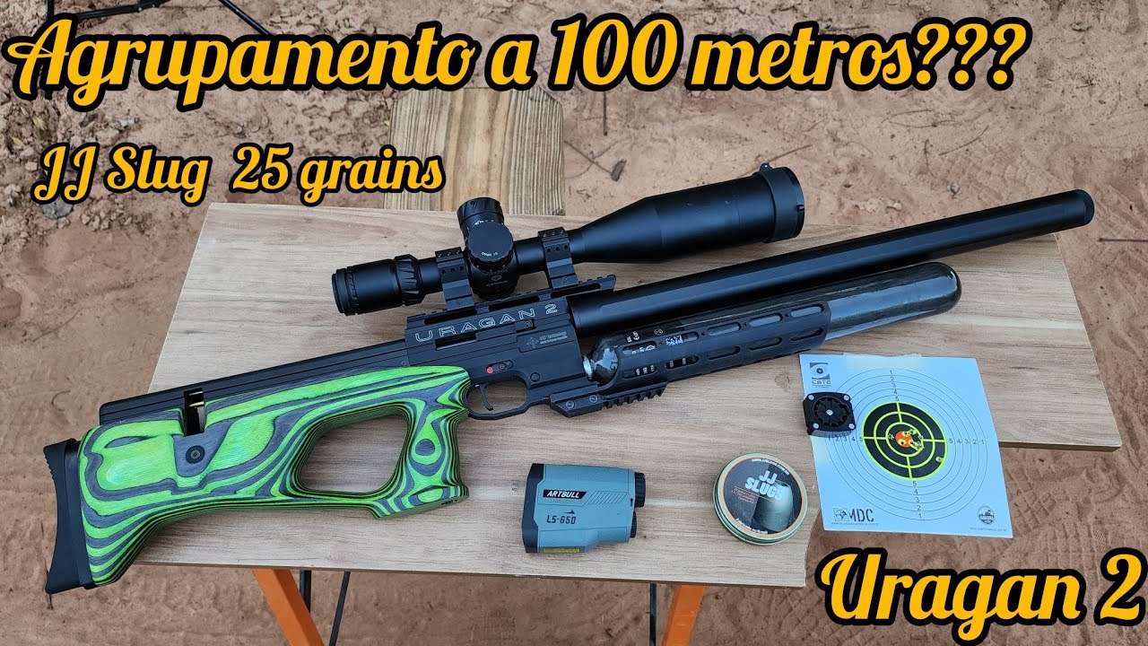 TESTE DE AGRUPAMENTO A 100 METROS COM AGT URAGAN 2 CAL. 5.5: JJ SLUG 25 GRAINS LUNETA DISCOVERY
