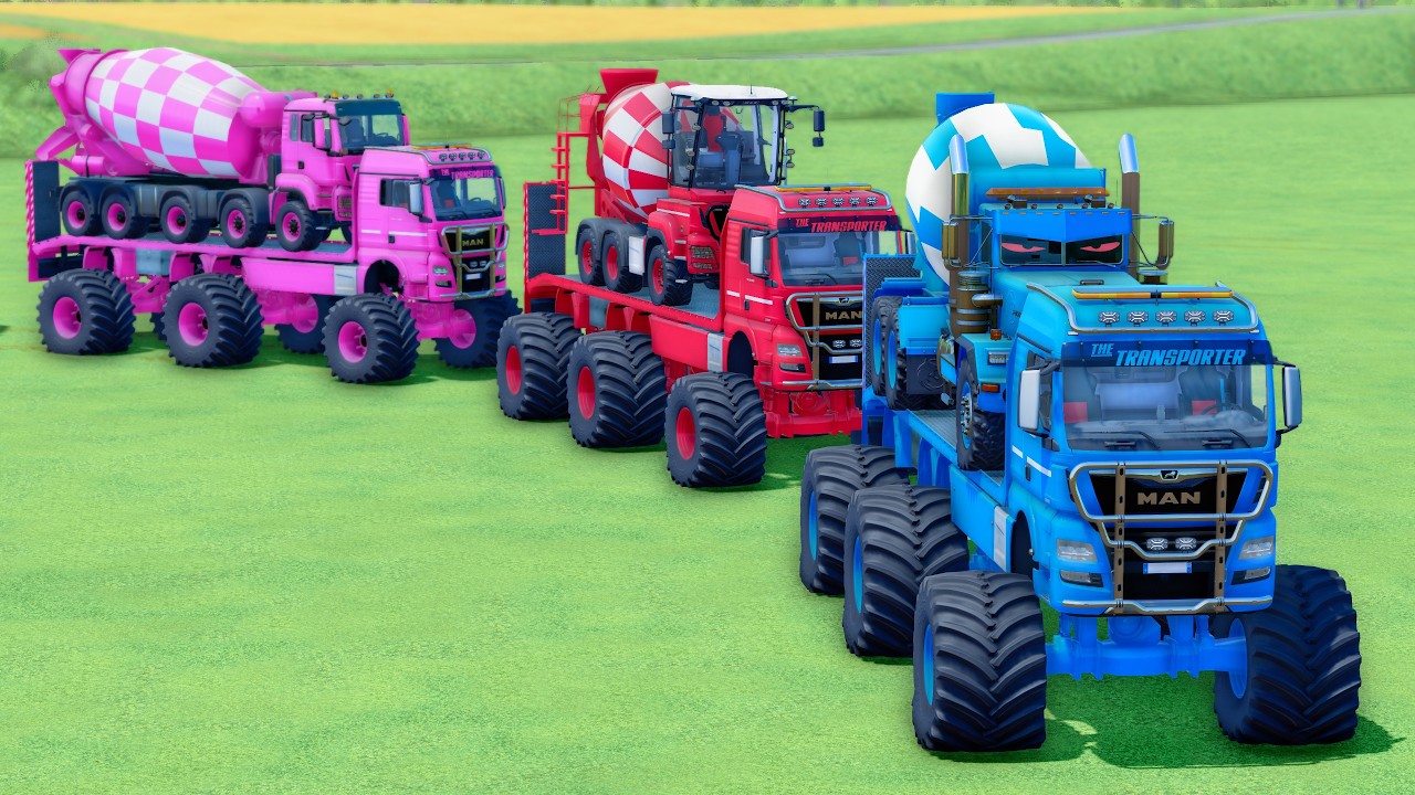 TRANSPORT OF COLOR - ALL MIXER TRUCK WITH MONSTER FLATBED TRUCK, MAN, MERCEDES, SCANIA, SISU - FS22