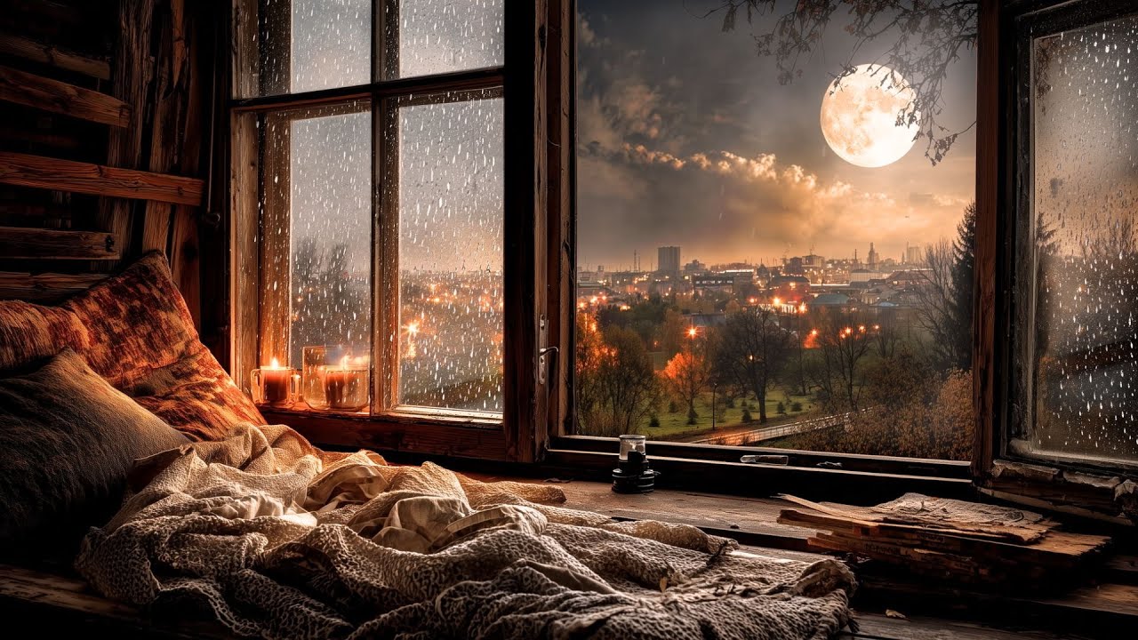 Moonlit Skies & Soft Rain — 3 Hours of Drifting Clouds and Gentle Window Rain for Sleep