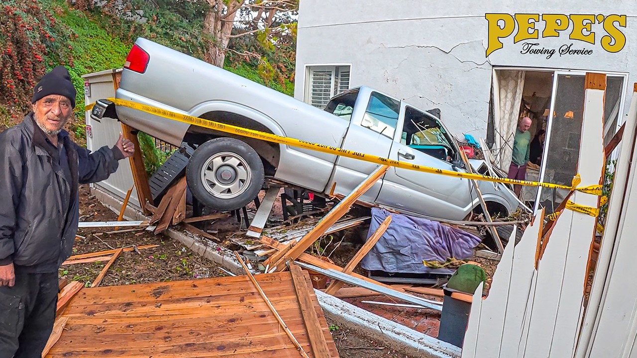 GMC Pickup Crash Lands Into a House!