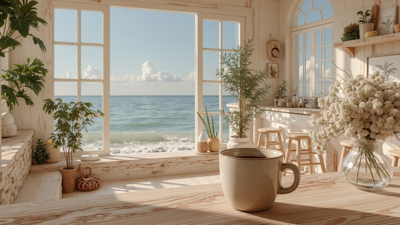 Кафе Bossa Nova Beach | Кофе-джаз и океанские волны | Расслабляющий плавный джаз на гитаре