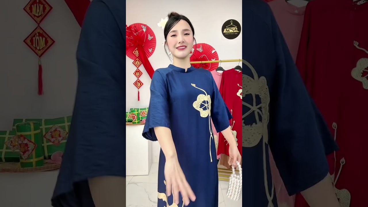 ÁO DÀI ĐŨI TƠ HOA SEN AD248 NOKA|Đặt hàng ☎️035.272.4567