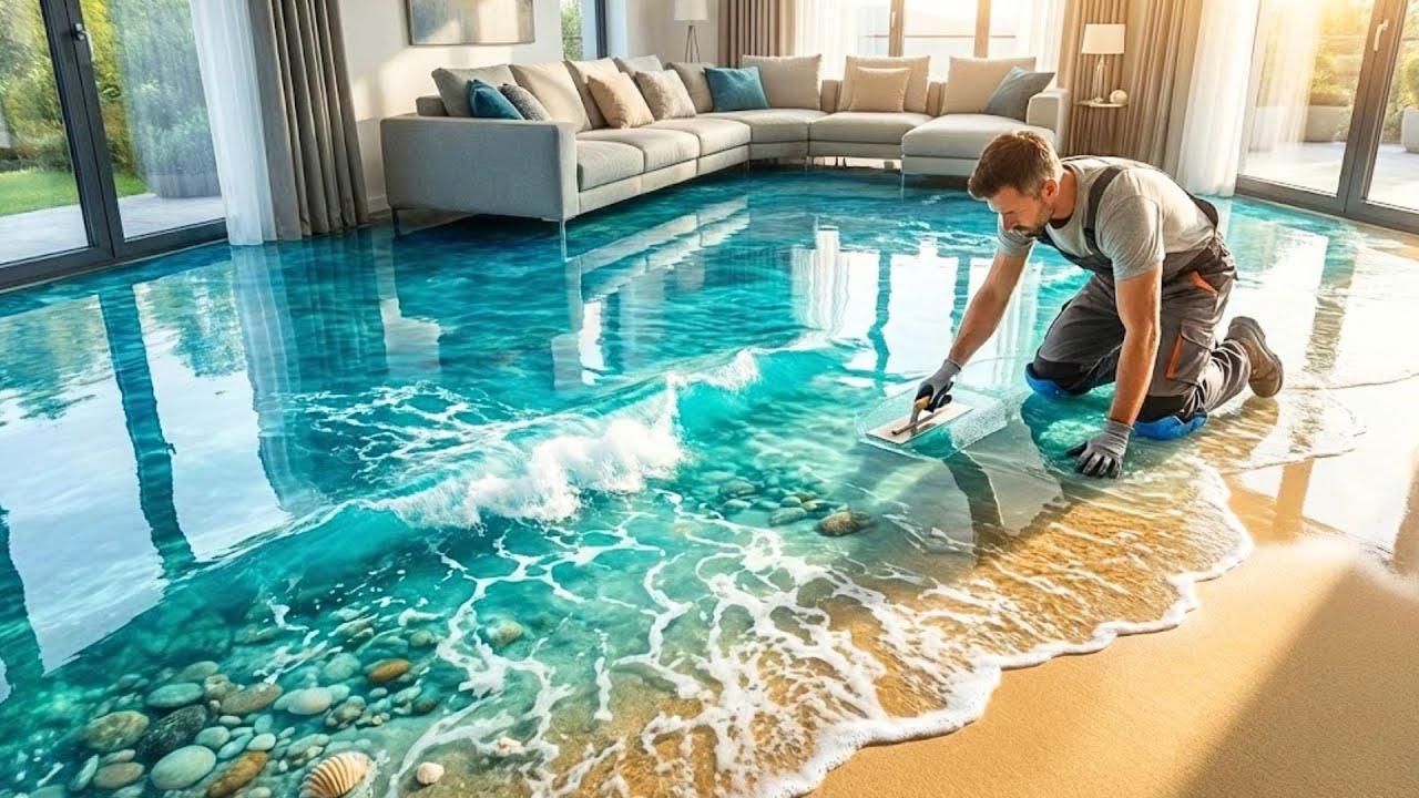 Top 8 Mind-Blowing 3D Epoxy Floor Designs Featuring Ocean Waves and Sand