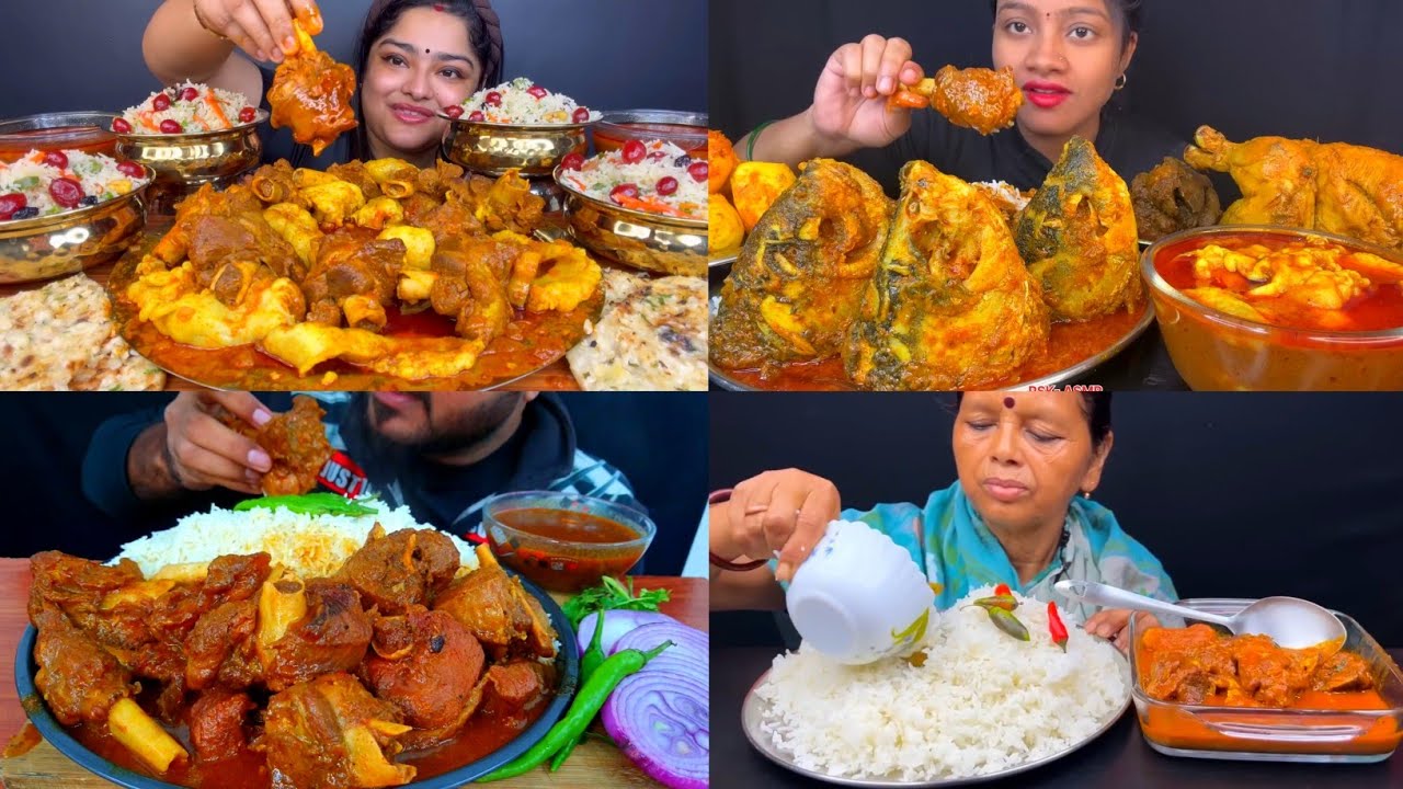 ASMR; EATING SPICY*MUTTON CURRY,MUTTON FAT/CHICKEN CURRY,VEG PULAO,RICE EATING CHALLENGE MUKBANG 2X