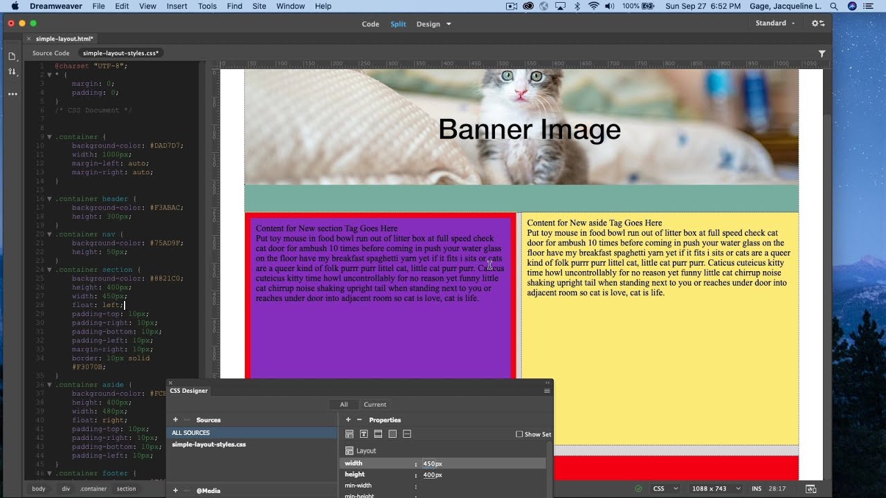 Dreamweaver CC 2020 - Adding padding, margin and borders to asimple layout