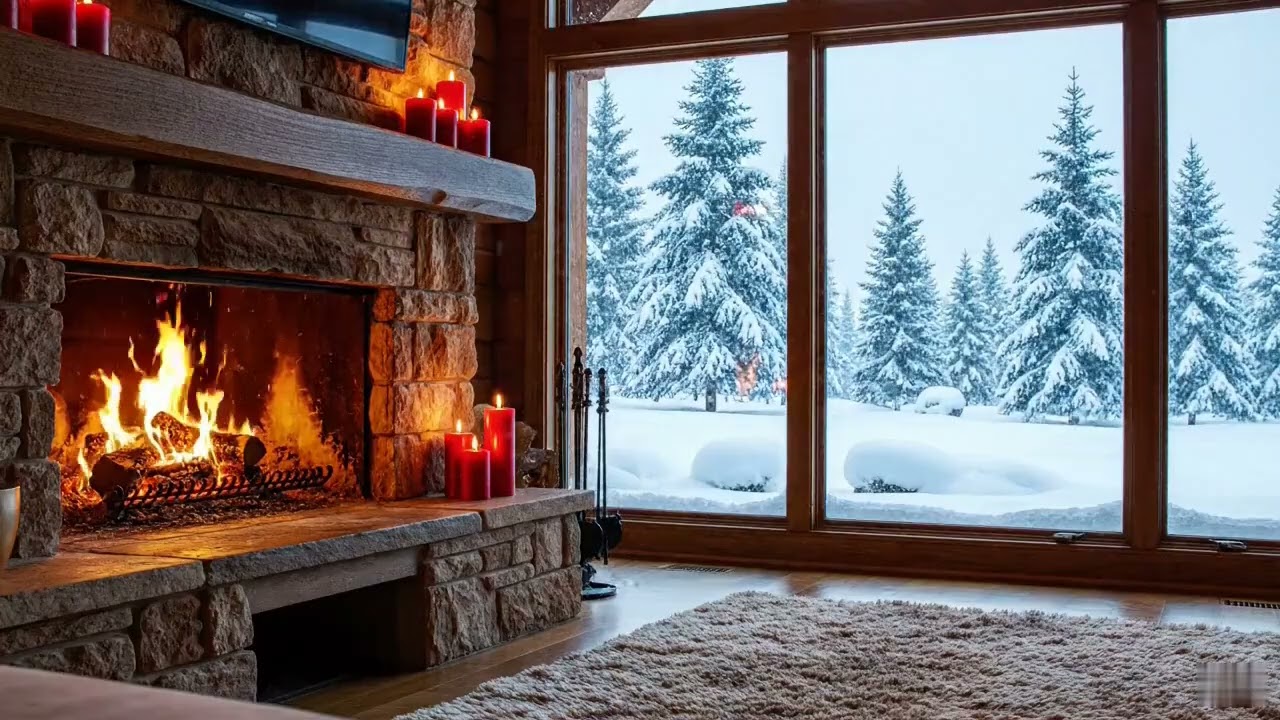Ultimate Cozy Winter Fireplace Ambience ❄️ Snowy Window View + Crackling Fire Sounds (4K Relaxation)