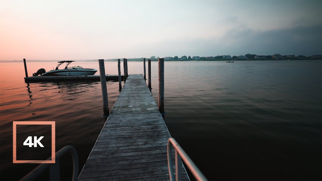 Old and New Wooden DockㅣA Boat on the Ocean under SunsetㅣCoastal ambienceㅣ4K Walking
