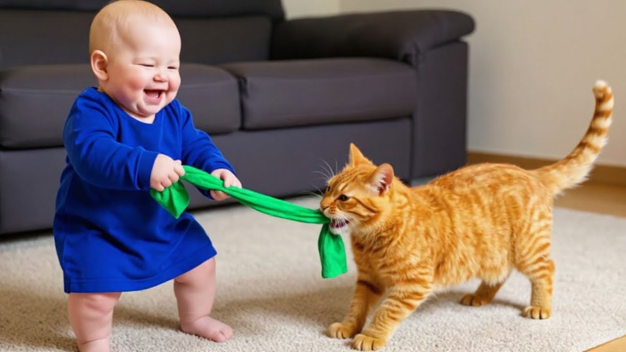 You Won’t Believe How Much Fun Cat And Baby Have Together! Funny Baby Videos