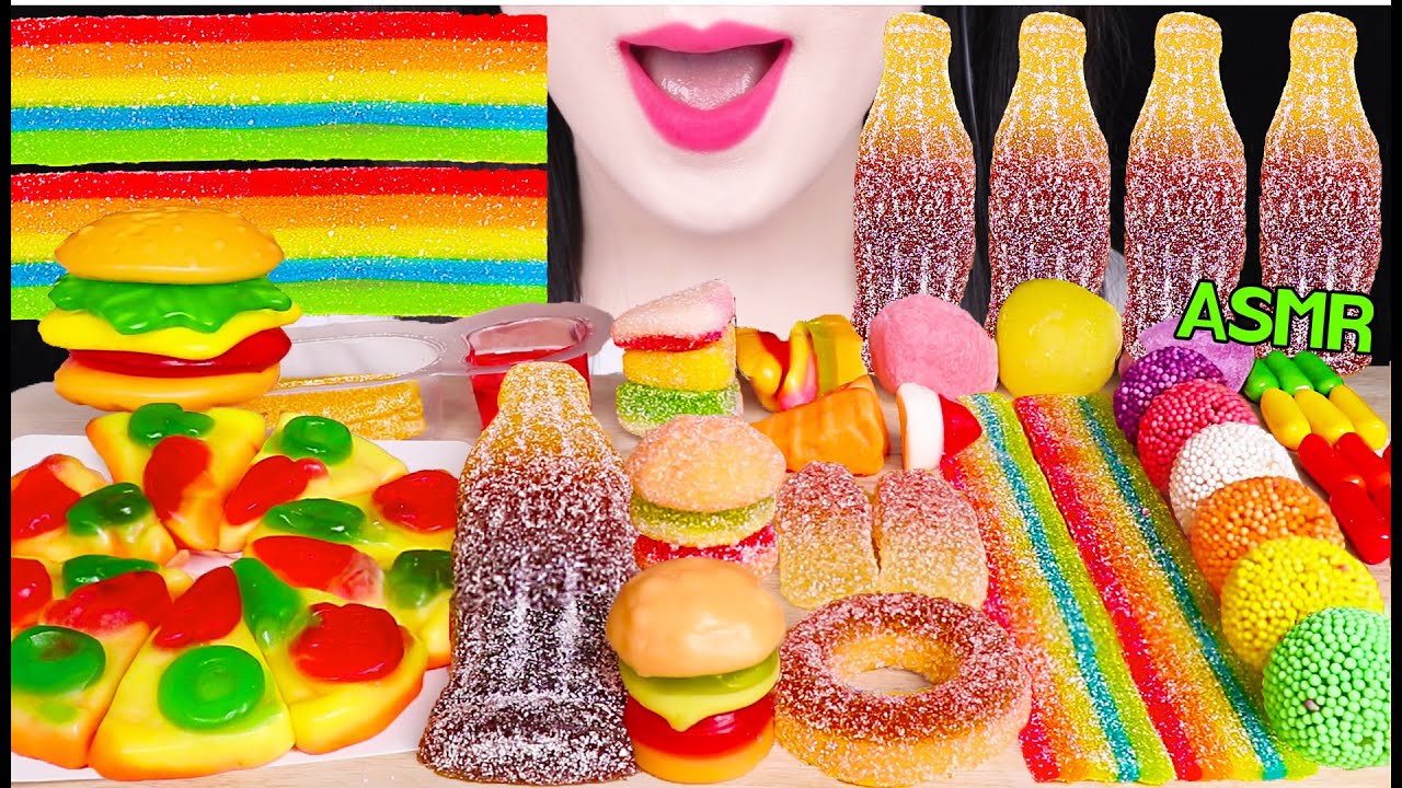 ASMR GUMMY JELLY PARTY *RAINBOW JELLY BELT, GIANT COLA GUMMY, HAMBURGER GUMMY 젤리 파티 먹방 JANE ASMR 제인