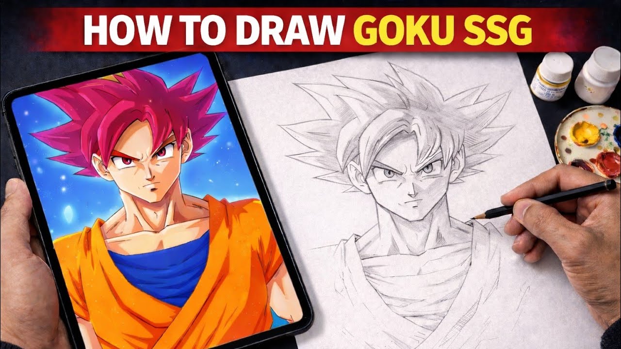 How to draw Goku super saiyan god (from dragon ball). Full tutorial step by step #art #vairal 