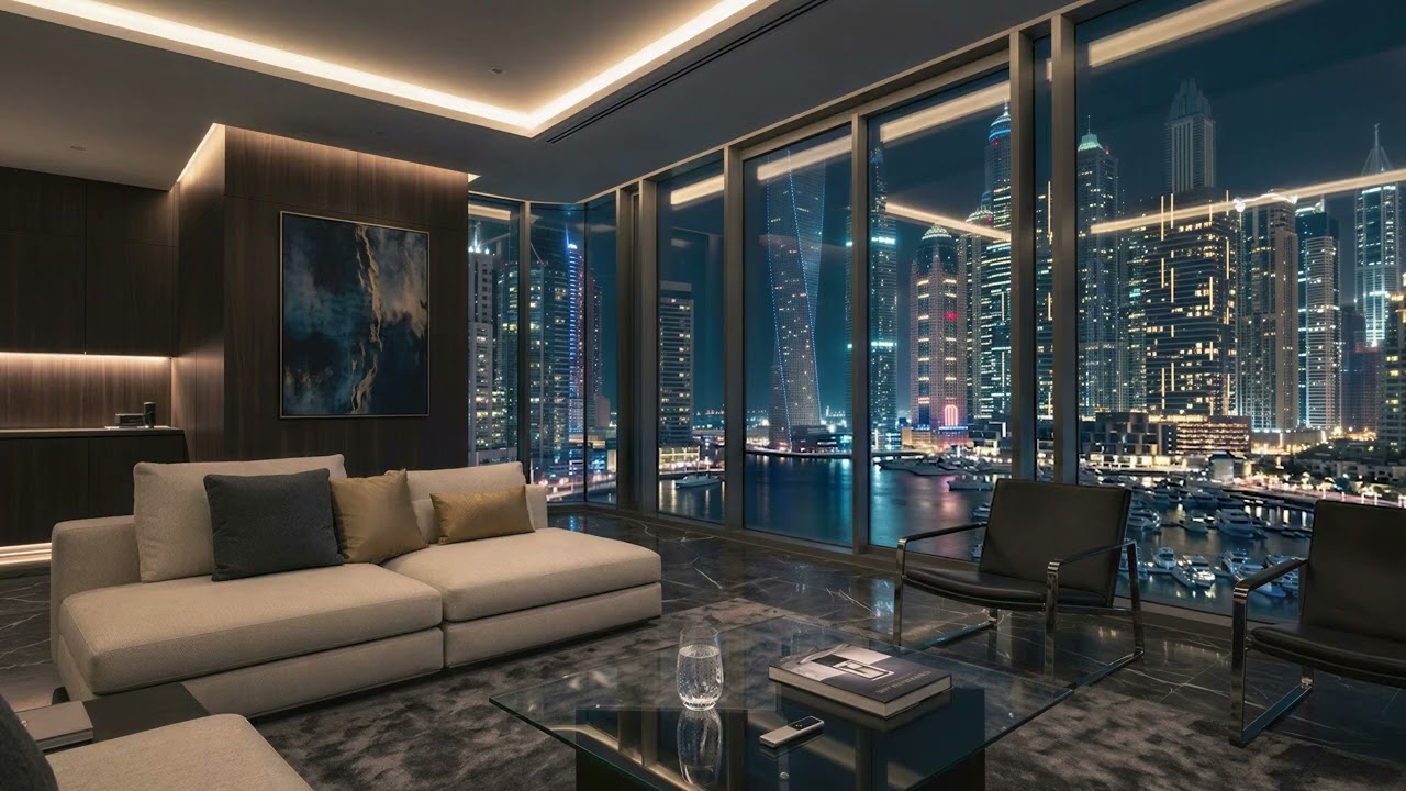 Luxury Dubai Penthouse Night | Panoramic City Lights & Calm Atmosphere | 4K 6 Hours