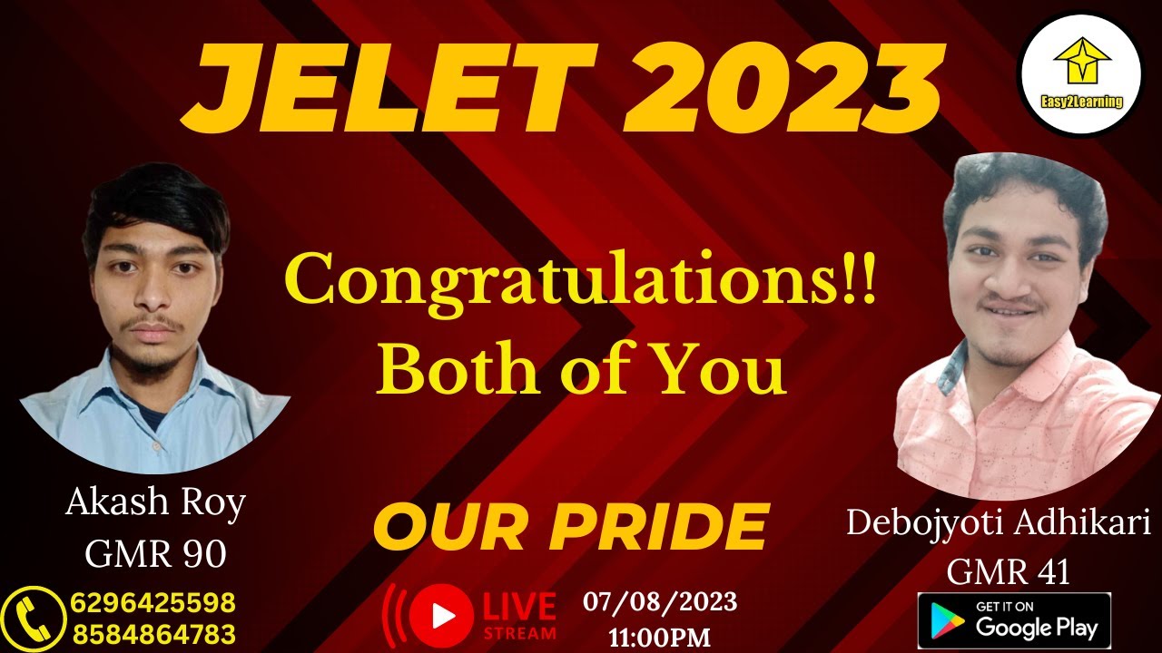 Jelet 2023 Easy2Learning Success | Akash Roy & Debojyoti Adhikari | By Easy2Learning |