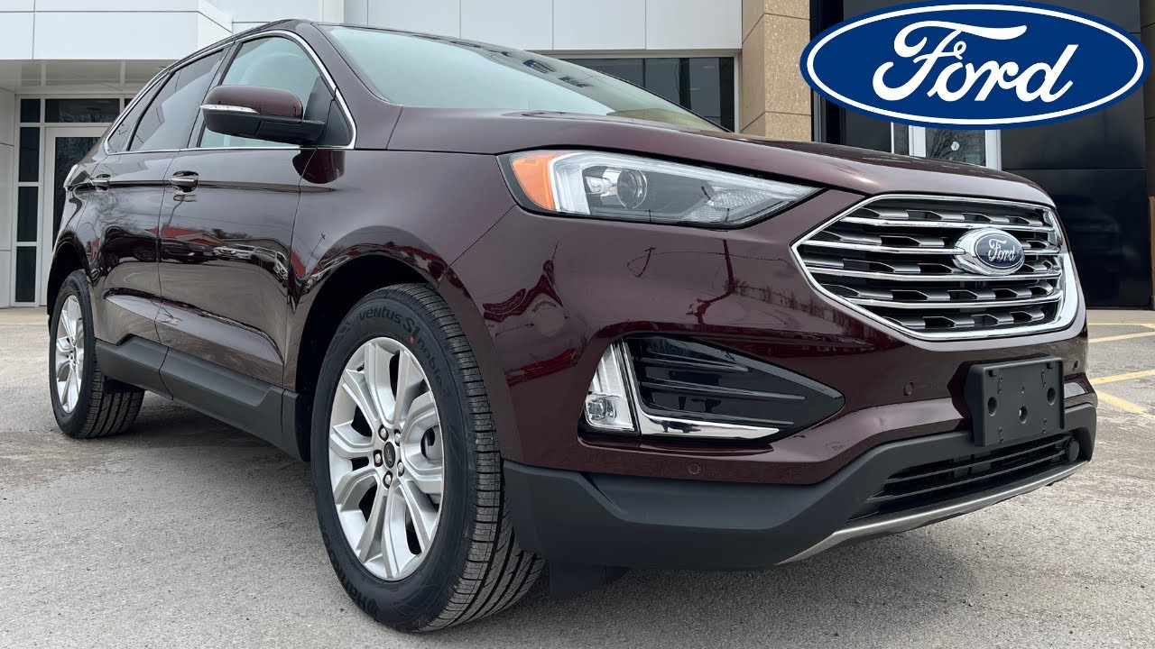 2023 Ford Edge AWD Titanium 300A 2.0L EcoBoost in Burgundy Velvet Metallic w/ Tinted CC Walk-Around