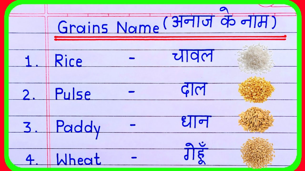 Cereals and Grains name in Hindi and English | grains name | cereals name |  अनाजों के नाम