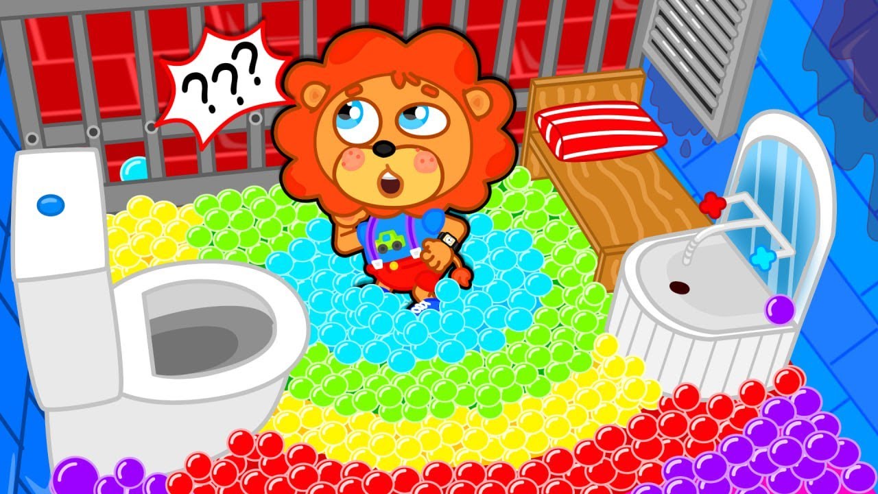 Filhote de leão | Cela de prisão com bolas de arco-íris | Desenhos Animados | Vídeo para crianças