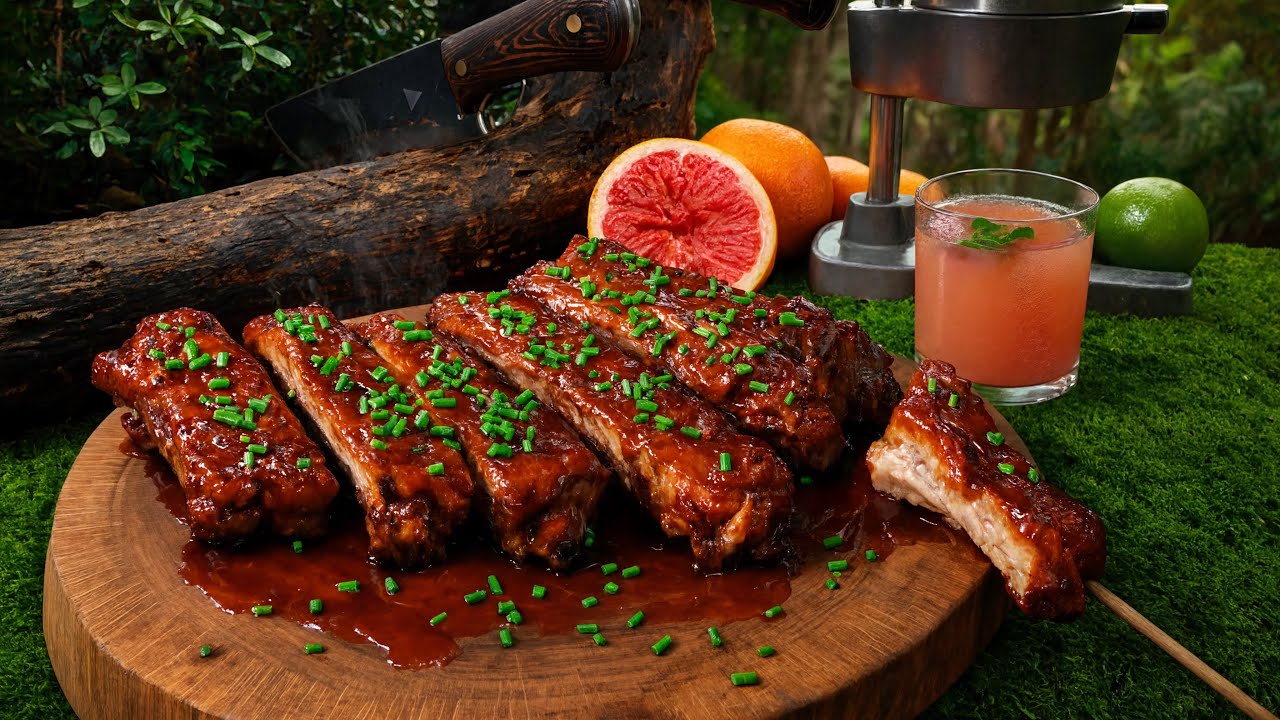 BBQ ребрышки в медовой глазури в горном лесу | Готовка на природе ASMR