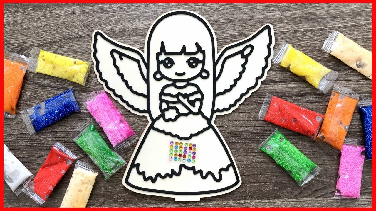 Slime painting angel and magic wand - How to painting with foam slime (Chim Xinh channel)