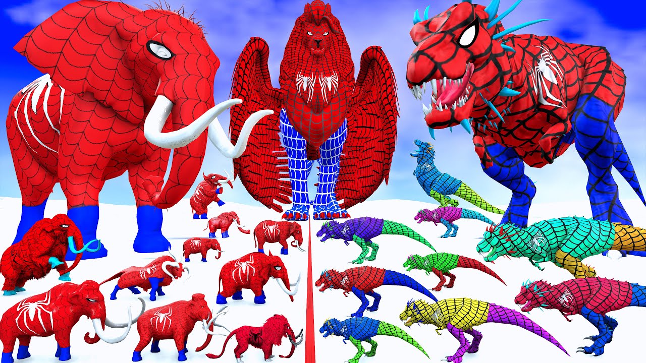 Spidey Mammoth Elephant vs Spidey Dinosaurs Size Comparison Epic Battle Animal Revolt Battle Simulat