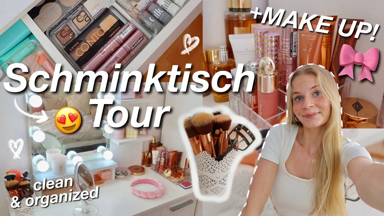 Schminktisch Tour🤍+MAKE UP Tour!!🎀 *clean girl vibes*