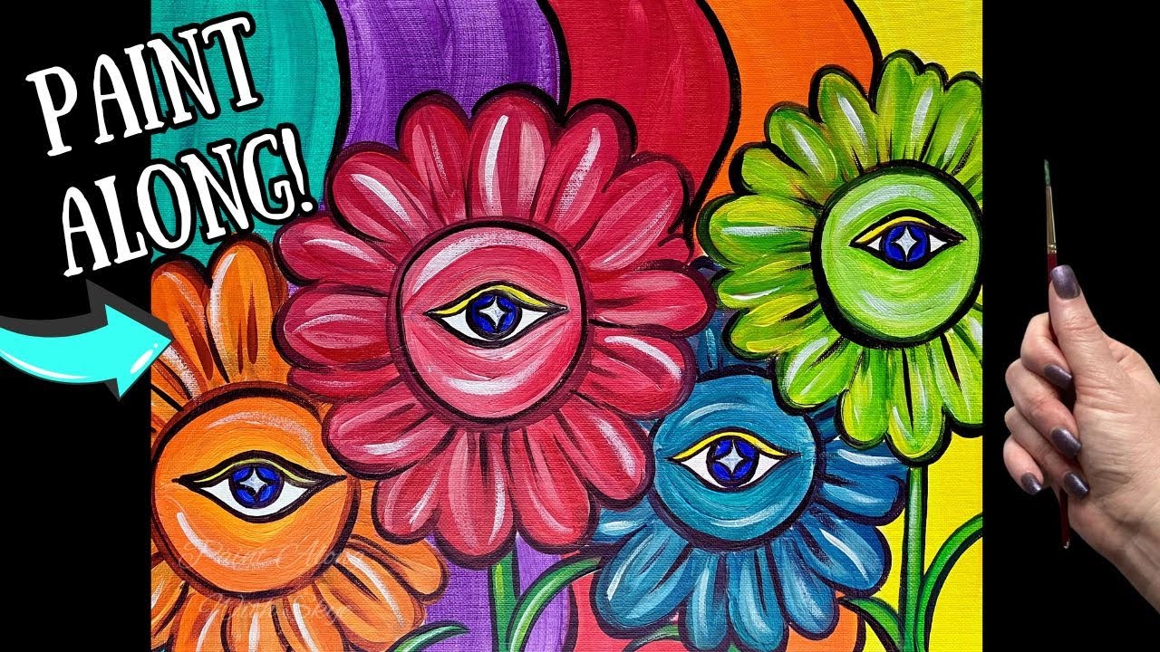 👁️EP235-  'All Seeing Sunflowers' easy groovy whimsical acrylic painting tutorial