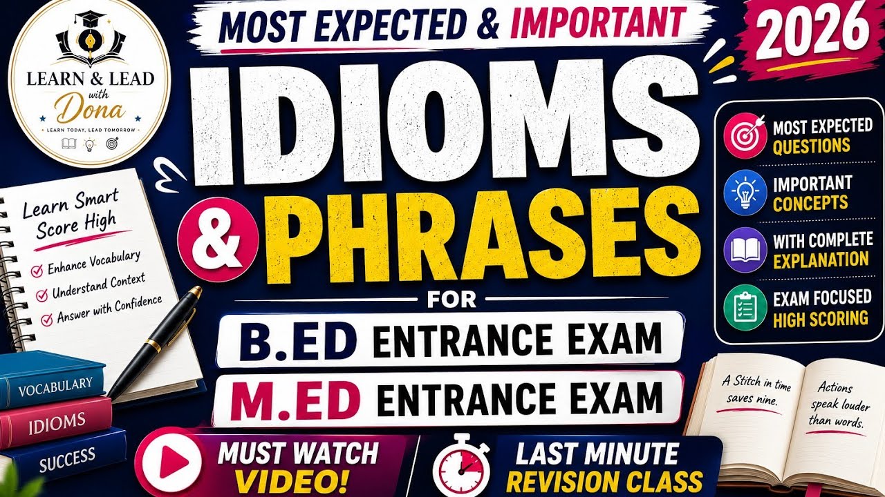 ⚡️B.ed & M.ed 🔥entrance exam 2026 most expected questions ⚡️Idioms  (General English)  