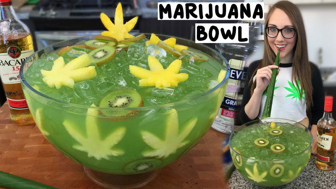 Marijuana Jungle Juice Bowl with Banana Leaf Straws - Tipsy Bartender
